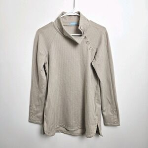 J McLaughlin Marisa Top Womens Sz S Beige Herringbone Pullover Stretch‎ Funnel